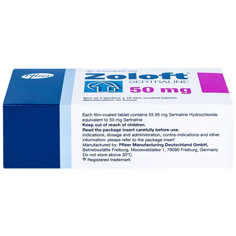 Thuốc Zoloft Sertraline 50mg Pfizer điều trị triệu chứng bệnh trầm cảm (3 vỉ x 10 viên)