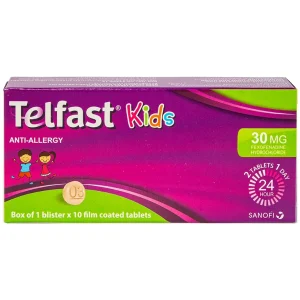 Thuốc Telfast Kids 30mg Sanofi điều trị viêm mũi dị ứng, mày đay cho trẻ em (1 vỉ x 10 viên)