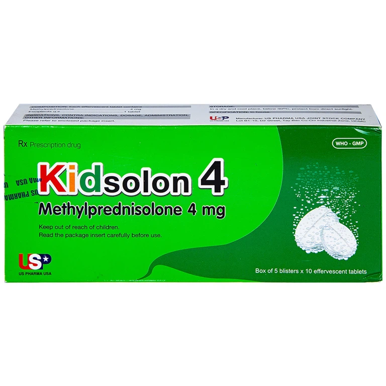 Viên sủi Kidsolon 4 USP chống viêm, chống dị ứng, ức chế miễn dịch (5 vỉ x 10 viên)