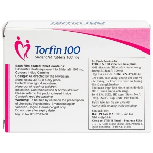 Thuốc Torfin 100mg Bal Pharma điều trị các tình trạng rối loạn cương dương (1 vỉ x 4 viên)