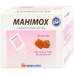 Bột pha hỗn dịch Mahimox 250mg hương dâu điều trị hỗ trợ các rối loạn đường hô hấp (30 gói x 2g)