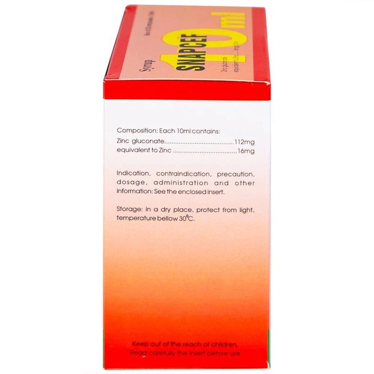 Siro Snapcef 16mg/10ml Hải Dương bổ sung kẽm, tăng cường sức đề kháng (20 ống x 10ml)