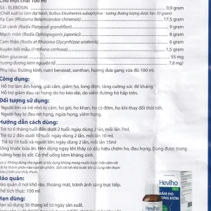 Siro Heviho Thái Minh giảm đau rát họng, giảm ho, long đờm (100ml)