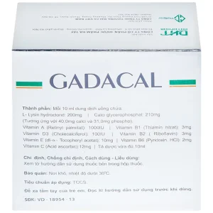 Dung dịch uống Gadacal Hà Tây bổ sung Calci, Lysin và các Vitamin (20 ống x 10ml)