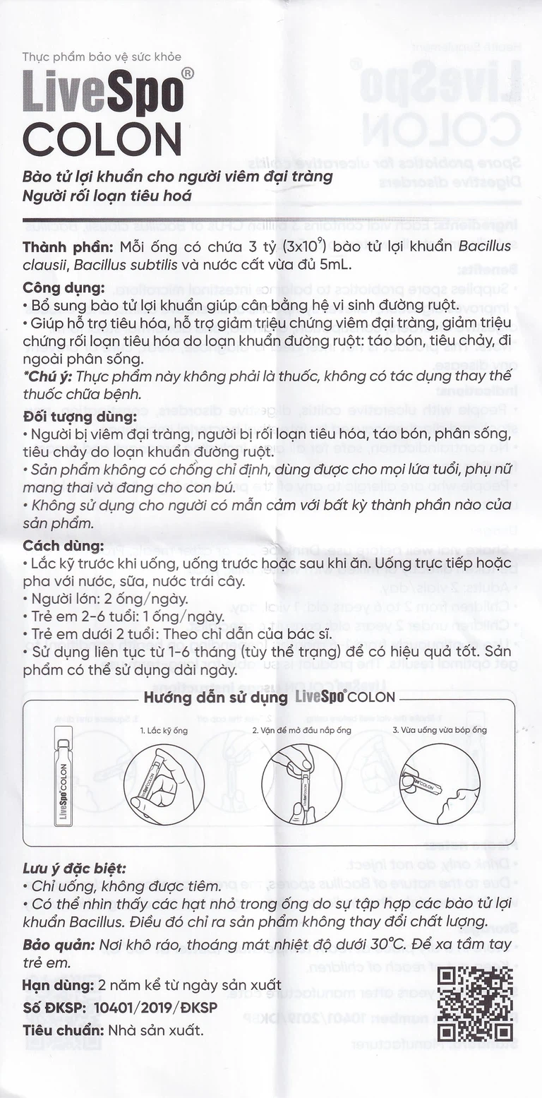 Dung dịch LiveSpo Colon bổ sung vi sinh vật có lợi, kích thích và tăng cường tiêu hóa (20 ống x 5ml)