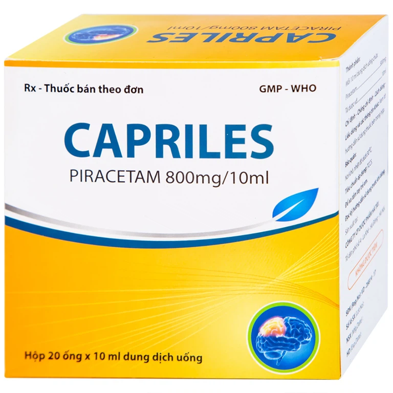 Thuốc Capriles 800mg/10ml Hà Tây điều trị rung giật cơ, thiếu máu não (20 ống x 10ml)