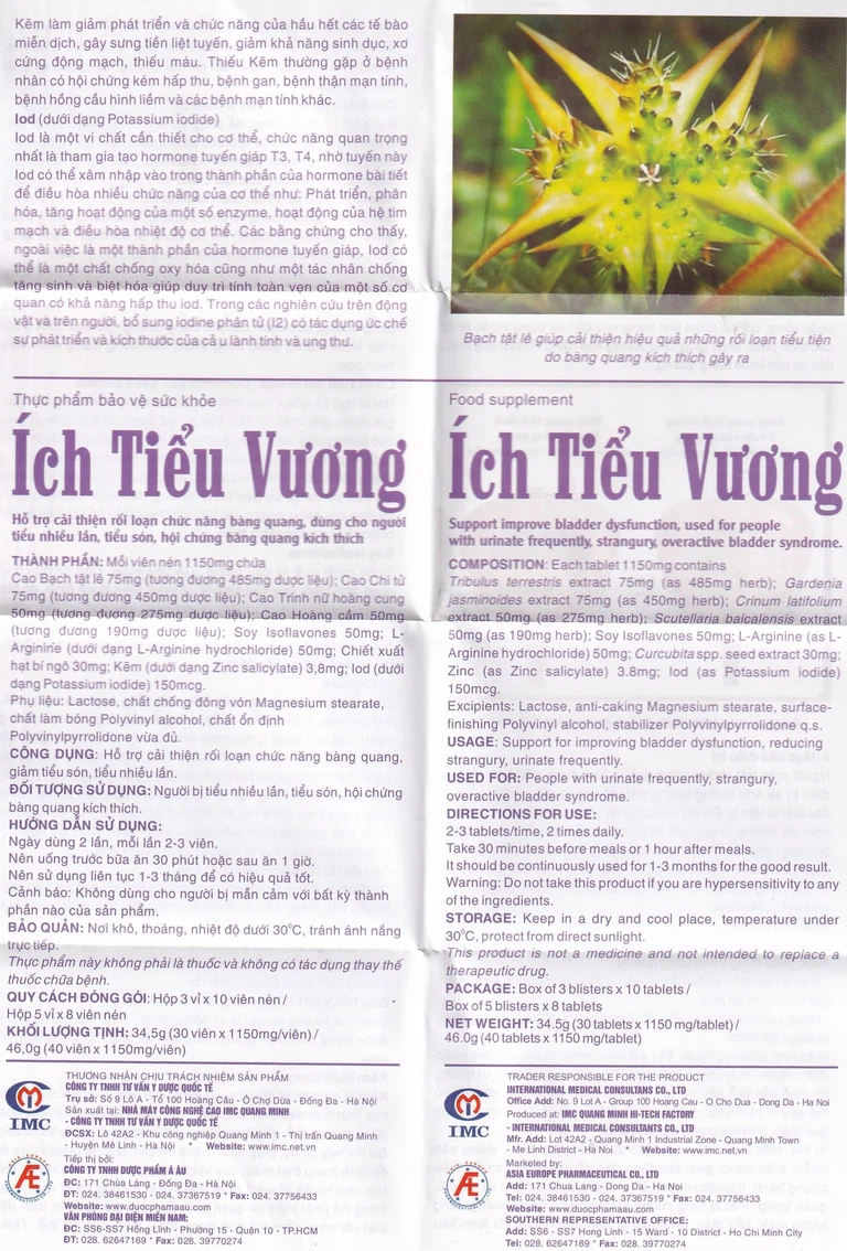 Viên uống Ích Tiểu Vương Á Âu hỗ trợ cải thiện rối loạn chức năng bàng quang (3 vỉ x 10 viên)