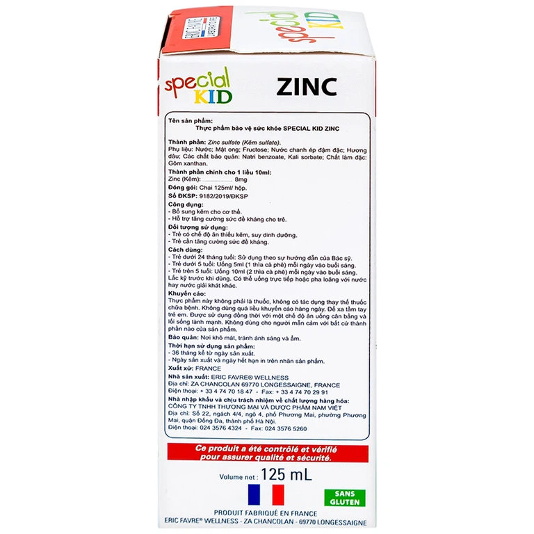 Siro Special Kid Zinc Eric Favre Wellness bổ sung kẽm, hỗ trợ tăng sức đề kháng cho trẻ (125ml)