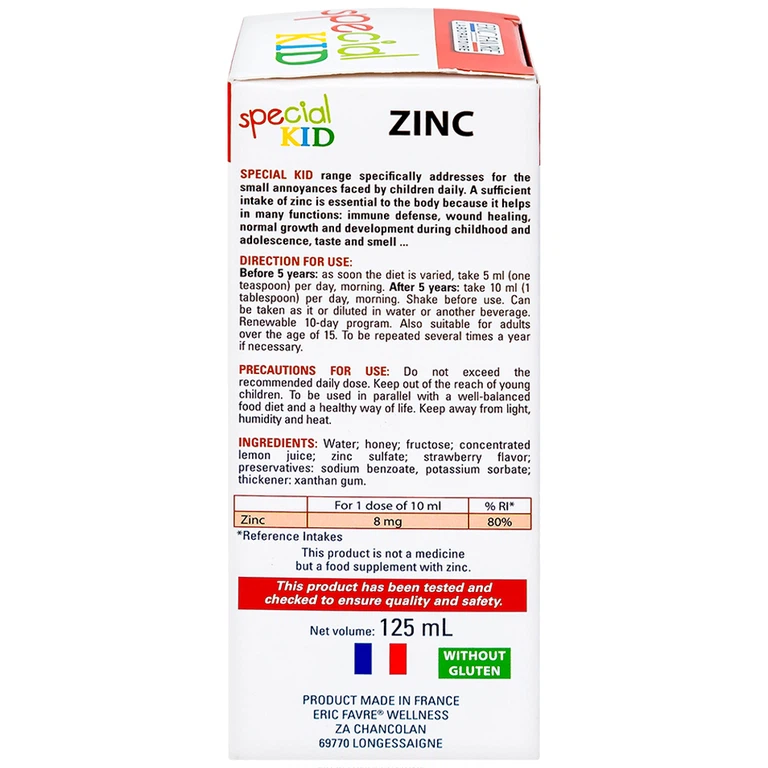 Siro Special Kid Zinc Eric Favre Wellness bổ sung kẽm, hỗ trợ tăng sức đề kháng cho trẻ (125ml)
