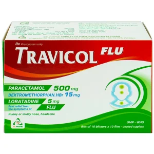 Thuốc Travicol Flu TV.Pharm giảm nhanh các triệu chứng do cảm cúm (10 vỉ x 10 viên)