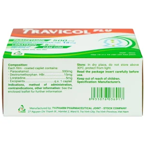 Thuốc Travicol Flu TV.Pharm giảm nhanh các triệu chứng do cảm cúm (10 vỉ x 10 viên)