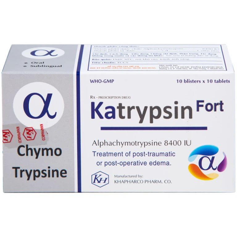 Viên nén Katrypsin Fort 8400IU Khapharco điều trị phù nề sau chấn thương, sau mổ (10 vỉ x 10 viên)