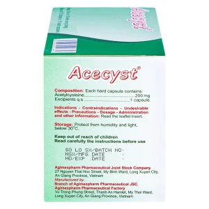 Thuốc Acecyst 200mg Agimexpharm long đờm, thông đường hô hấp trong viêm phế quản (10 vỉ x 10 viên)