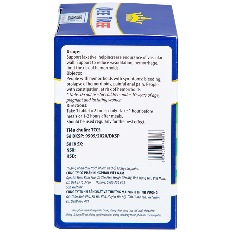 Viên uống Qee Tree Kingphar tăng độ bền thành mạch, nhuận tràng, chống táo bón (60 viên)