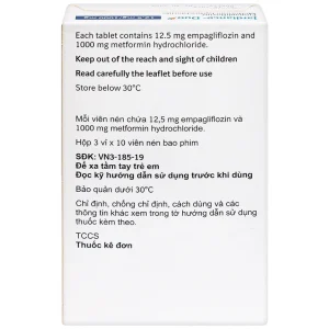 Viên nén Jardiance Duo 12.5mg/1000mg điều trị đái tháo đường típ 2 (3 vỉ x 10 viên)