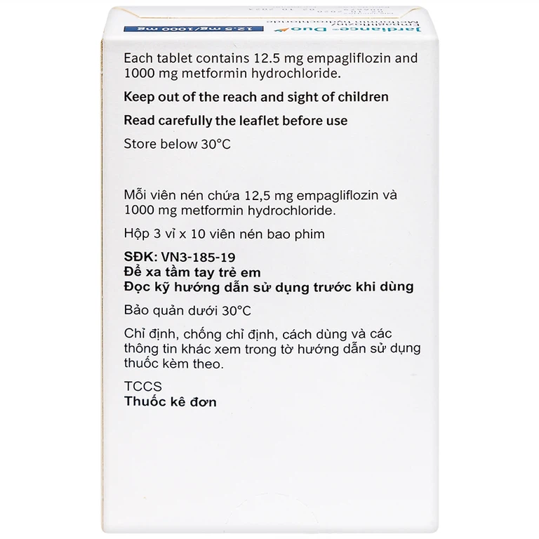 Viên nén Jardiance Duo 12.5mg/1000mg điều trị đái tháo đường típ 2 (3 vỉ x 10 viên)
