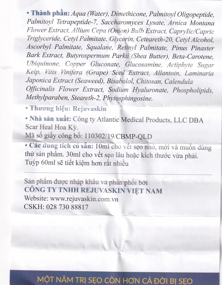 Kem Rejuvaskin Scar Esthetique làm mờ sẹo, mờ vết thâm trên da (10ml)