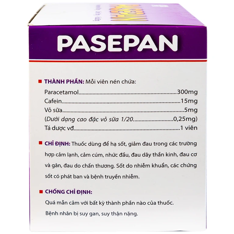 Viên nén Pasepan Hataphar hạ sốt, giảm đau, điều trị cảm lạnh, cảm cúm, nhức đầu (50 vỉ x 10 viên)