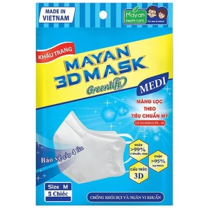 Khẩu trang Mayan 3D Mask Màu Trắng lọc không khí ô nhiễm, ngăn 99% vi khuẩn (5 cái)
