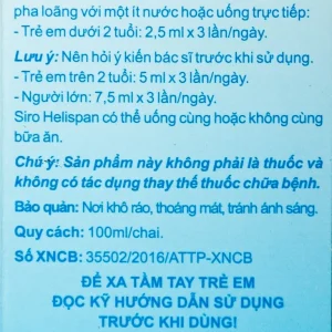Siro ho Helispan Hasan hỗ trợ bổ phế, thông hơi thở, làm ấm đường hô hấp (100ml)