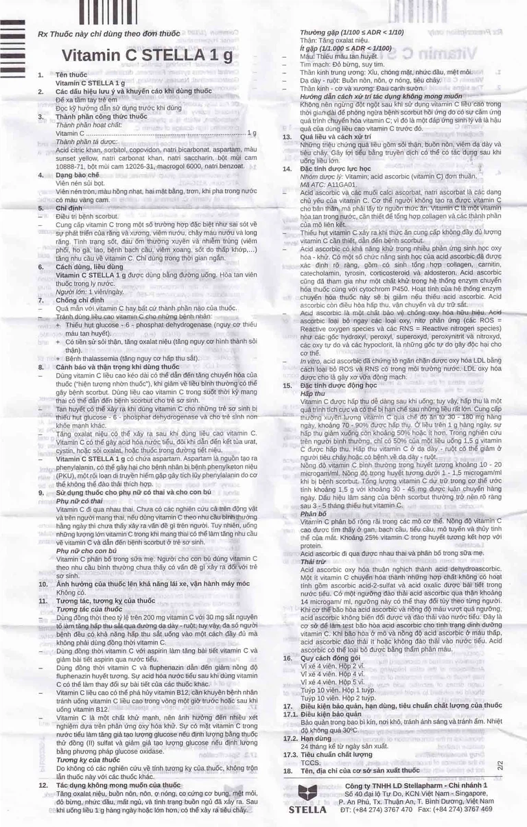 Viên sủi Vitamin C 1g Stella điều trị bệnh Scorbut (1 tuýp x 10 viên)