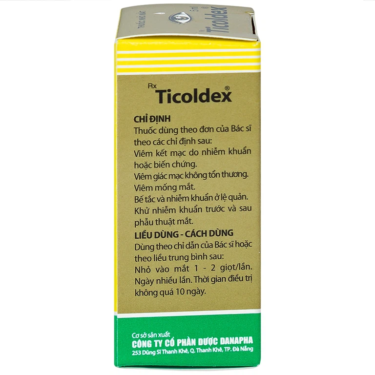 Thuốc nhỏ mắt Ticoldex Danapha điều trị viêm giác mạc, viêm kết mạc (5ml)