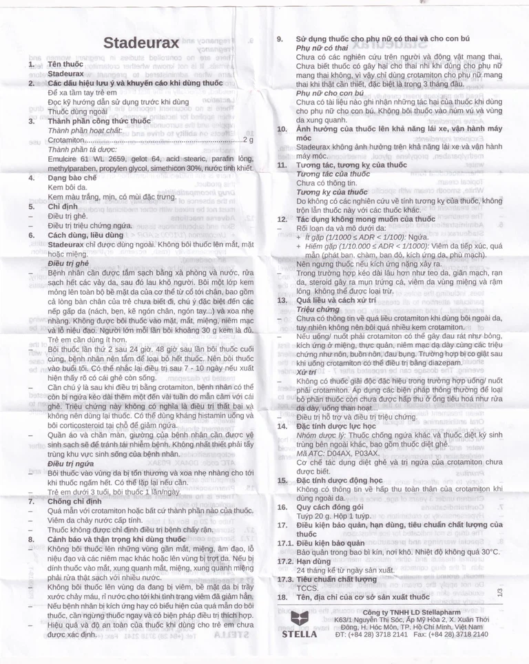 Kem bôi da Stadeurax Stella điều trị ghẻ, triệu chứng ngứa (20g)