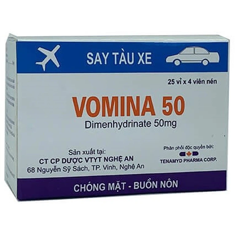 Thuốc Vomina 50 phòng ngừa và điều trị chứng say tàu xe (25 vỉ x 4 viên)