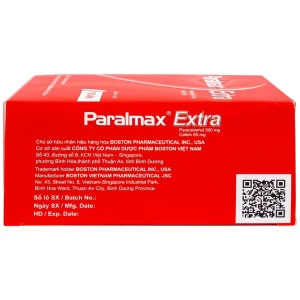 Viên nén Paralmax Extra 500mg/65mg Boston giảm đau nhẹ đến trung bình và hạ sốt (15 vỉ x 12 viên)