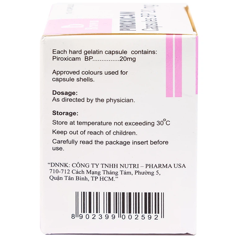 Thuốc Piroxicam capsules BP 20mg Brawn kháng viêm và giảm đau viêm khớp dạng thấp (10 vỉ x 10 viên)