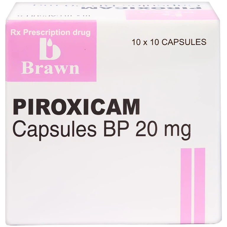 Thuốc Piroxicam capsules BP 20mg Brawn kháng viêm và giảm đau viêm khớp dạng thấp (10 vỉ x 10 viên)