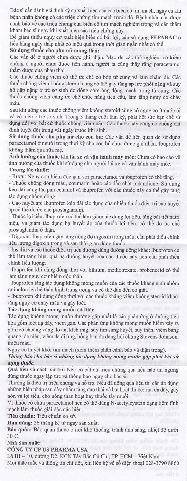 Thuốc Feparac USP giảm đau và kháng viêm (10 vỉ x 10 viên)