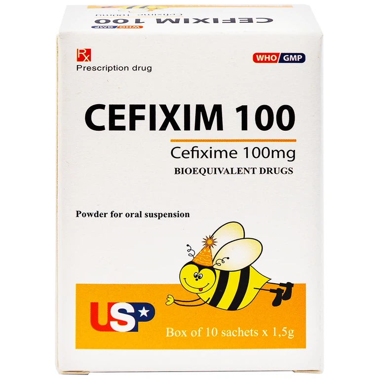 Bột pha hỗn dịch uống Cefixim 100 USP điều trị nhiễm khuẩn (10 gói x 1.5g)