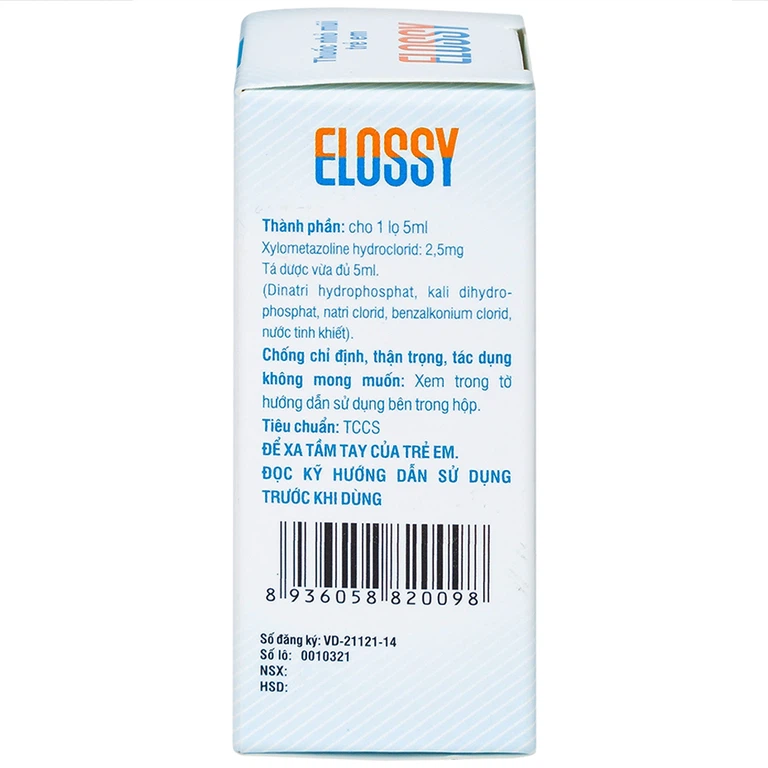Thuốc nhỏ mũi trẻ em Elossy 0.05% điều trị ngạt mũi, viêm mũi, viêm xoang (5ml)