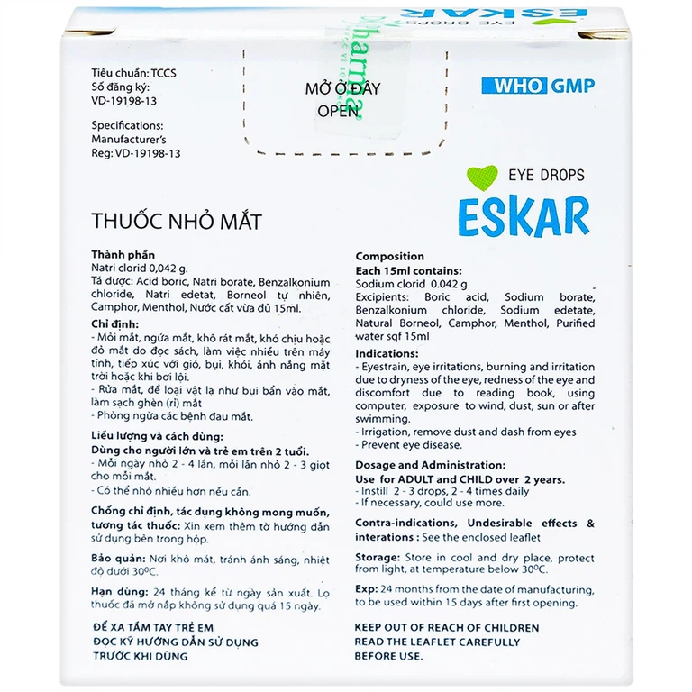Thuốc nhỏ mắt Eskar DK Pharma điều trị mỏi mắt, ngứa mắt (15ml)