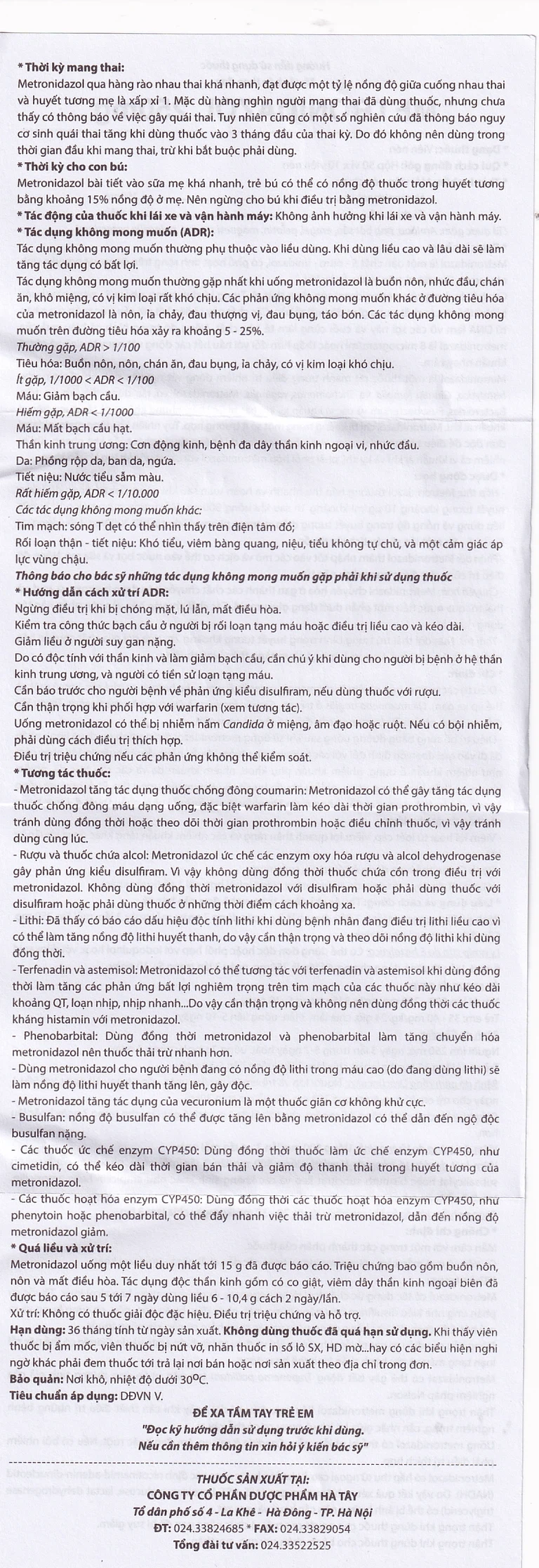 Viên nén Metronidazol 250mg Hataphar điều trị các chứng nhiễm khuẩn, viêm lợi (50 vỉ x 10 viên)