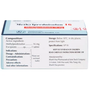 Thuốc Methylprednisolon 16 Khapharco kháng viêm, điều trị viêm khớp dạng thấp, lupus ban đỏ hệ thống (10 vỉ x 10 viên)