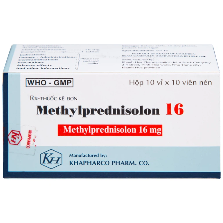 Thuốc Methylprednisolon 16 Khapharco kháng viêm, điều trị viêm khớp dạng thấp, lupus ban đỏ hệ thống (10 vỉ x 10 viên)