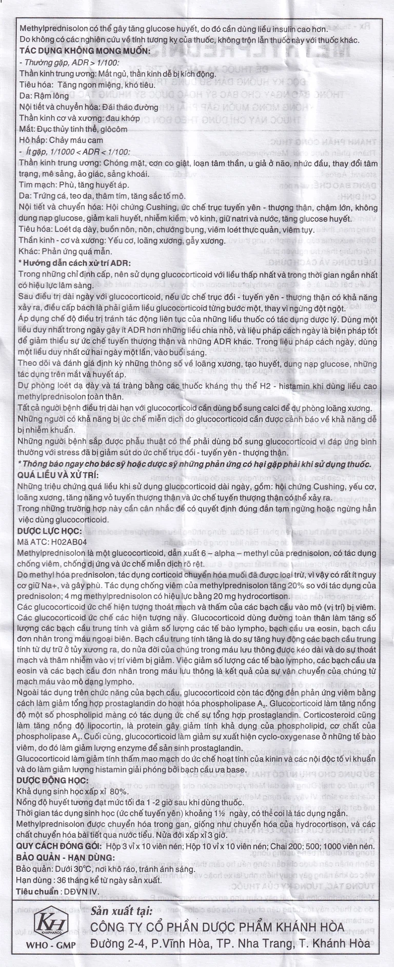 Thuốc Methylprednisolon 16 Khapharco kháng viêm, điều trị viêm khớp dạng thấp, lupus ban đỏ hệ thống (10 vỉ x 10 viên)