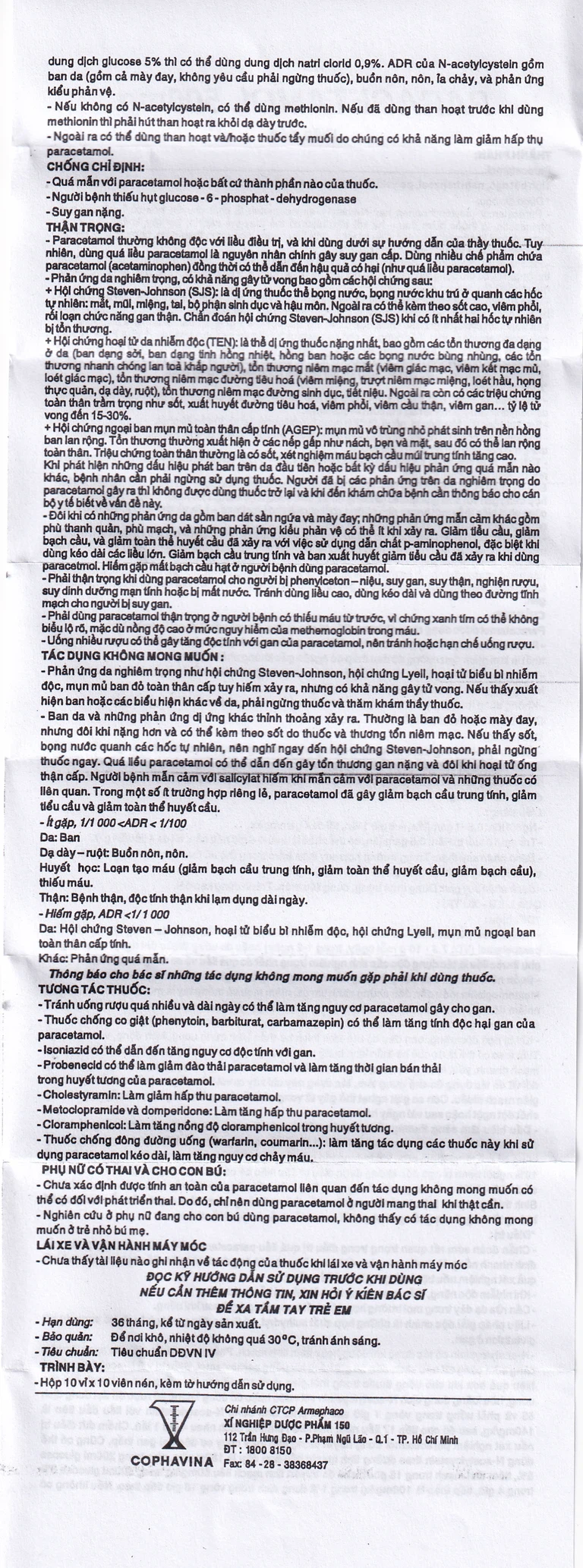 Viên nén Paracetamol 500mg Armepharco điều trị các chứng đau và sốt (10 vỉ x 10 viên)