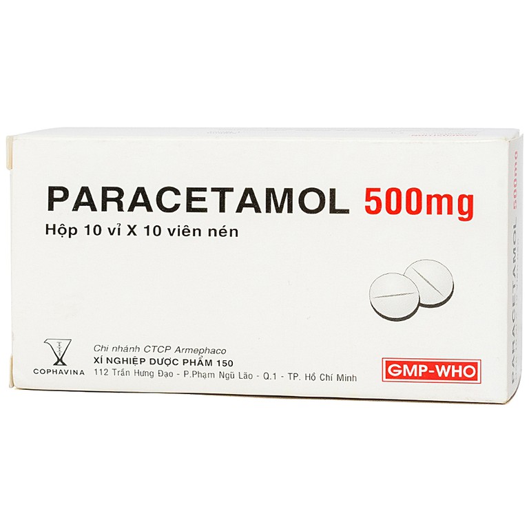 Viên nén Paracetamol 500mg Armepharco điều trị các chứng đau và sốt (10 vỉ x 10 viên)
