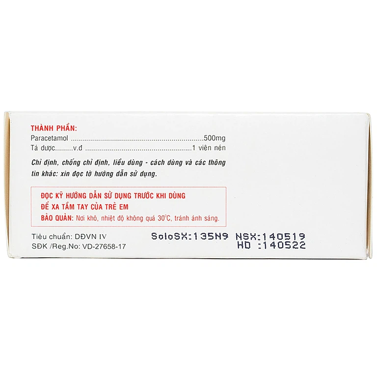Viên nén Paracetamol 500mg Armepharco điều trị các chứng đau và sốt (10 vỉ x 10 viên)