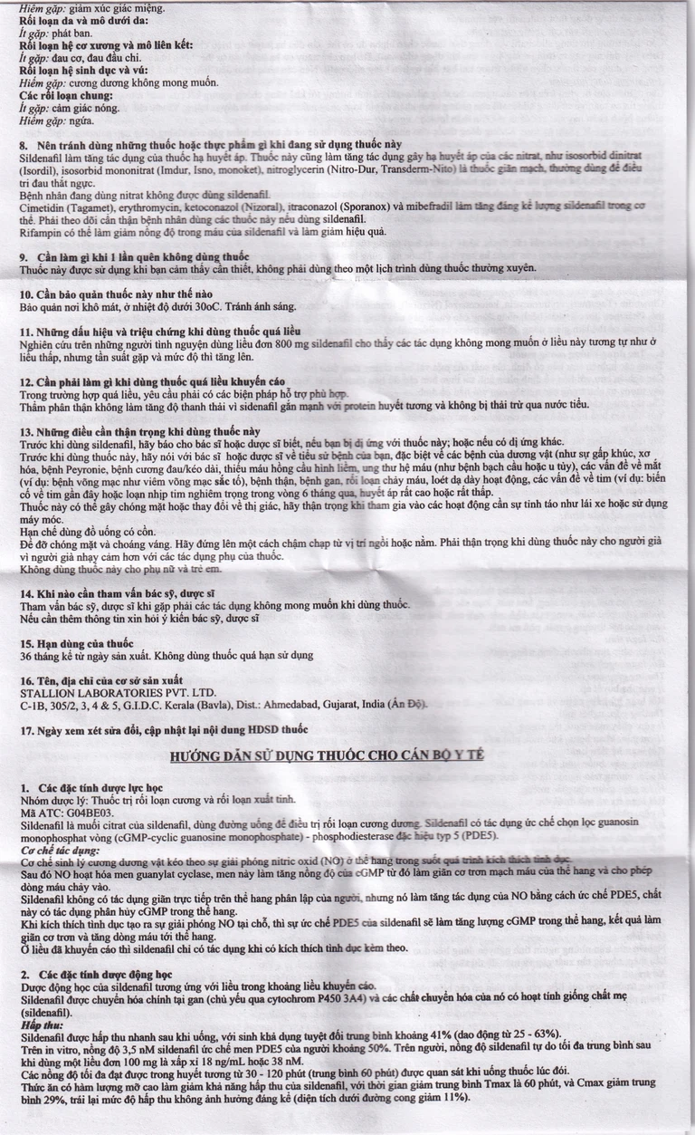Thuốc Sildenafil Citrate STAGA-50 Stallion điều trị rối loạn cương dương (1 vỉ x 4 viên)