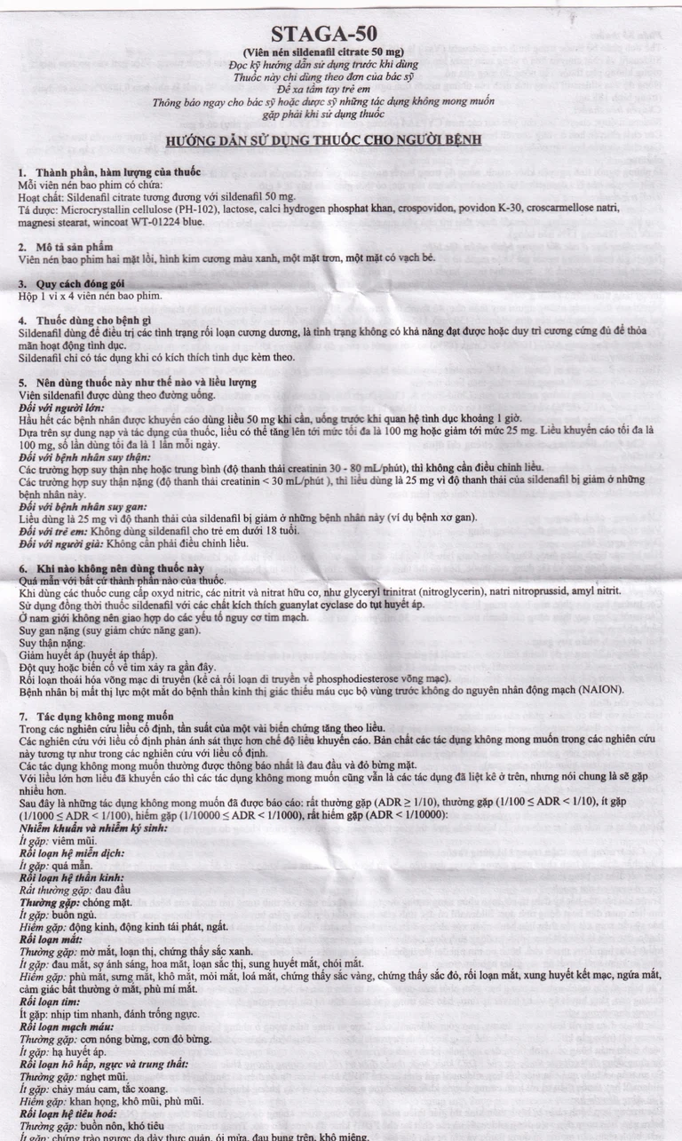 Thuốc Sildenafil Citrate STAGA-50 Stallion điều trị rối loạn cương dương (1 vỉ x 4 viên)