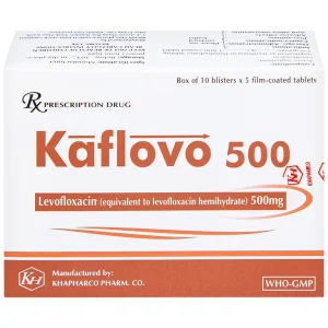 Thuốc Kaflovo 500 Khapharco điều trị nhiễm khuẩn do vi khuẩn, viêm phổi, nhiễm khuẩn da (10 vỉ x 5 viên)