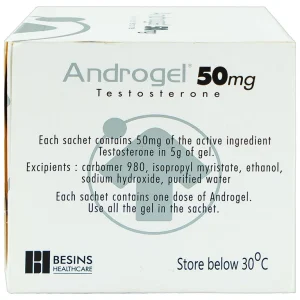Gel bôi da Androgel 50mg/5g Besins hỗ trợ điều trị thiểu năng tuyến sinh dục nam giới (30 gói x 5g)