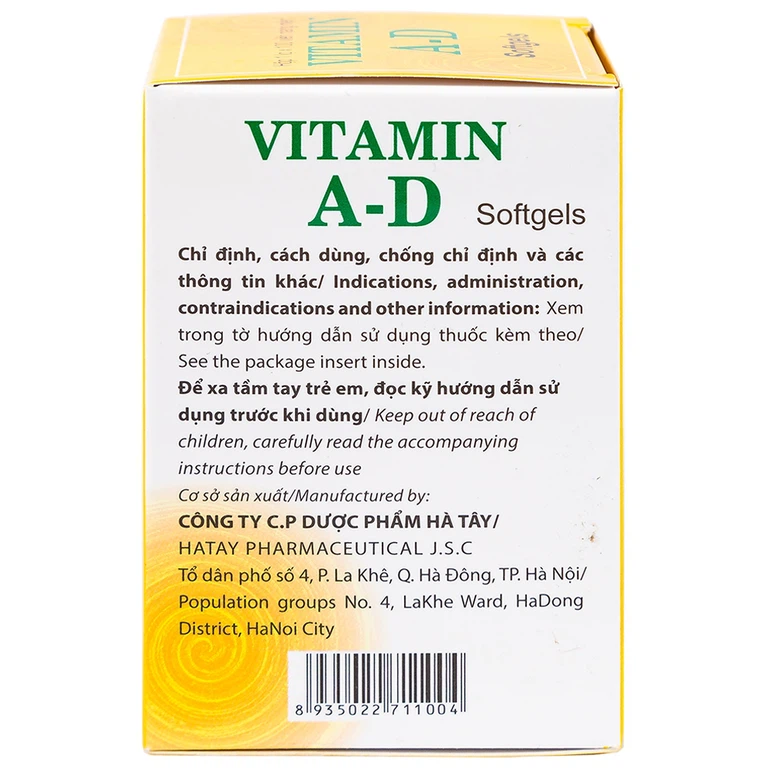Thuốc Vitamin A-D Hataphar phòng và điều trị thiếu Vitamin A và D (100 viên)
