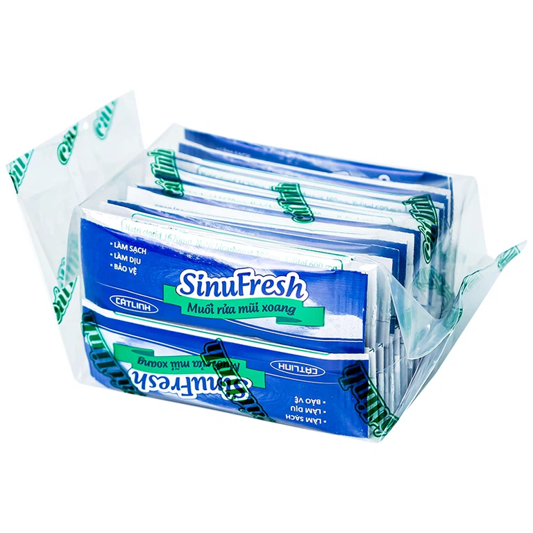 Muối rửa mũi xoang SinuFresh Cát Linh dùng cho khô mũi, ngạt mũi, chảy nước mũi (30 gói + 1 chai 180ml)