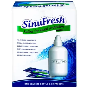 Muối rửa mũi xoang SinuFresh Cát Linh dùng cho khô mũi, ngạt mũi, chảy nước mũi (30 gói + 1 chai 180ml)
