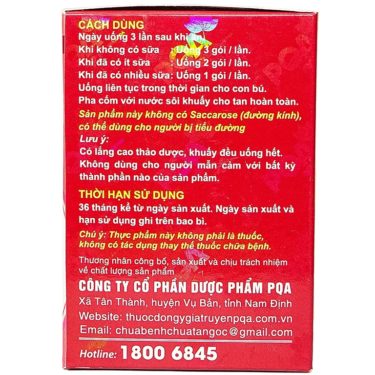Cốm Lợi Sữa PQA lợi sữa, tăng chất lượng sữa (25 gói x 5g)